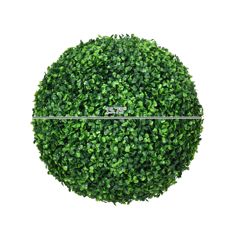 HOMCOM Set of 2 15.75 Inch Artificial Ball Boxwood Topiary Trees Balls, Indoor Outdoor Fake Plants for Home, Office & Living Room Decor Media 7