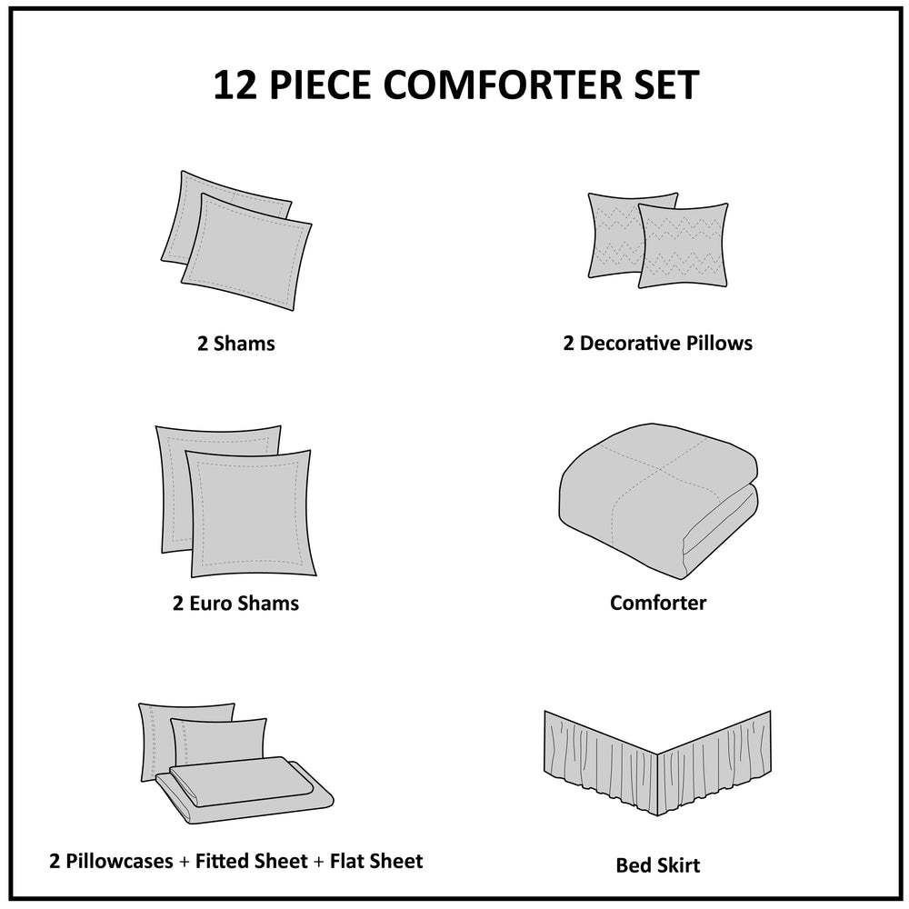 12 Piece Jacquard Comforter Set with Bed Sheets Khaki Cal King Media 4