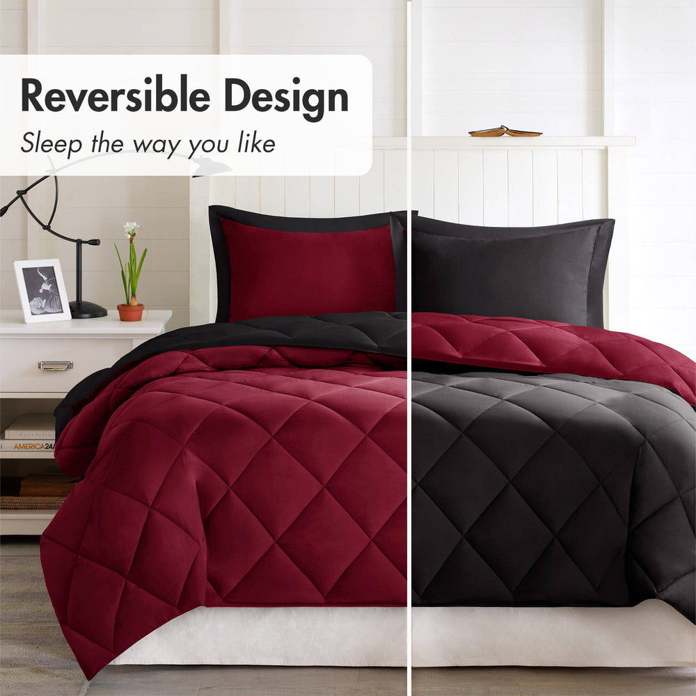 3 Pieces King/Cal King 3M Scotchgard Diamond Quilting Reversible Down Alternative Comforter Set,Red+Black Media 8