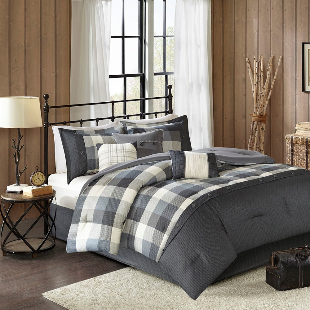 7 Piece Herringbone Comforter Set Grey Cal King Media 1