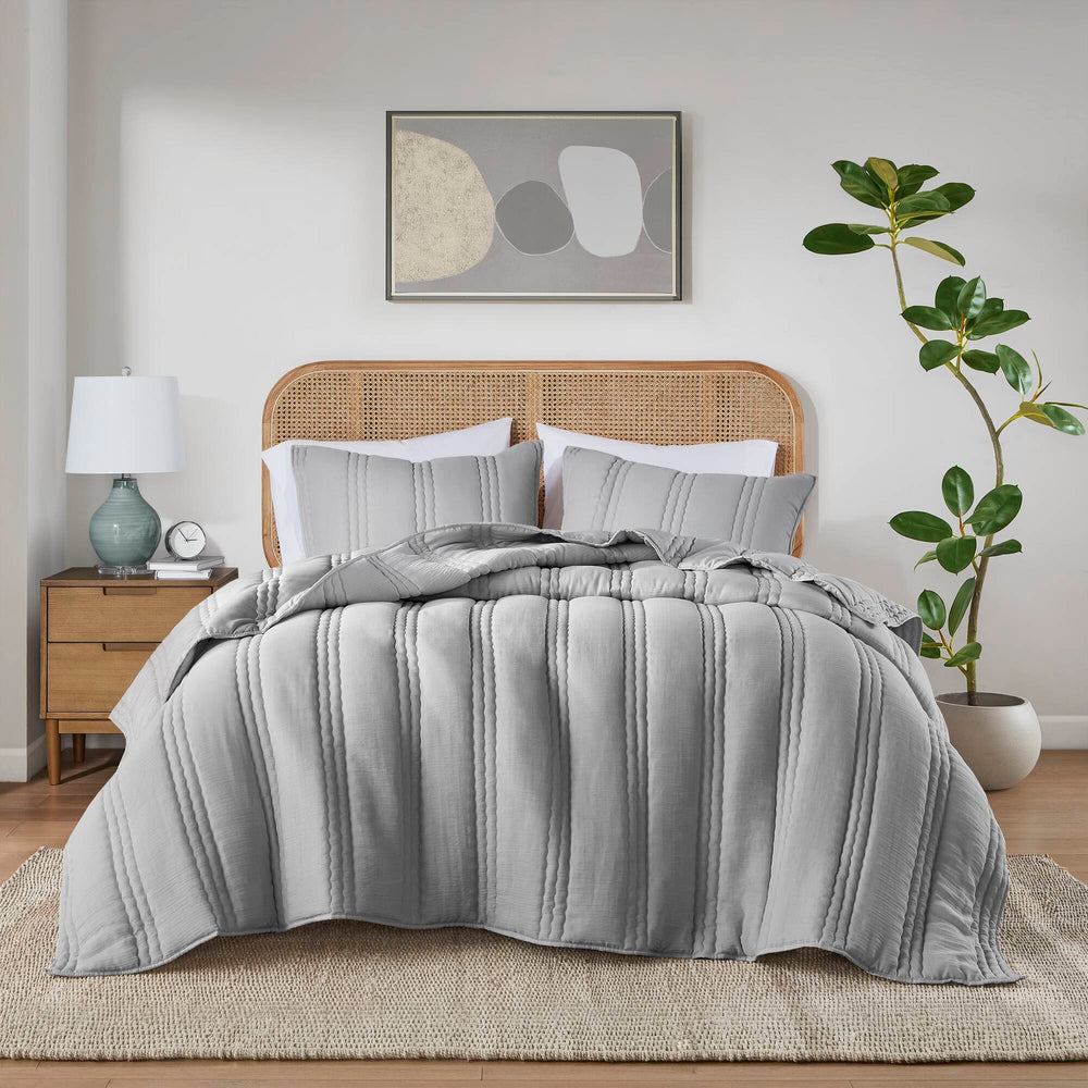 3 PCS King/Cal King Poly   Quilt Set Gray Media 5