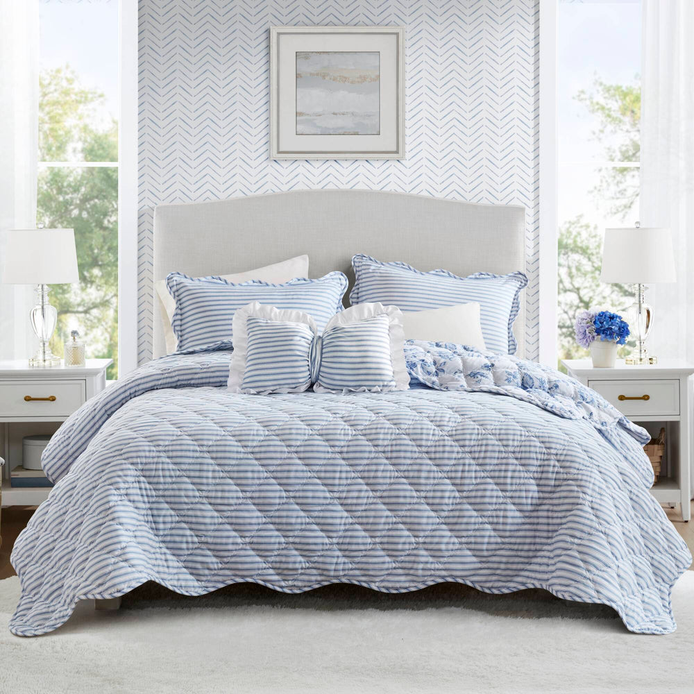 4 Pieces King  Quilt Set with Decorative Pillow,Blue Media 25