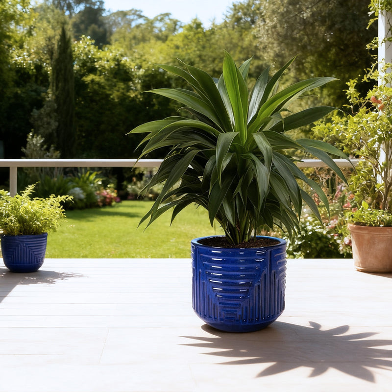 16' Dia Round Planters for Indoor Plants, Large Outdoor Planters with Drainage Holes, Ceramic Plant Pots Indoor & Outdoor for Home Garden Patio - Dark Blue