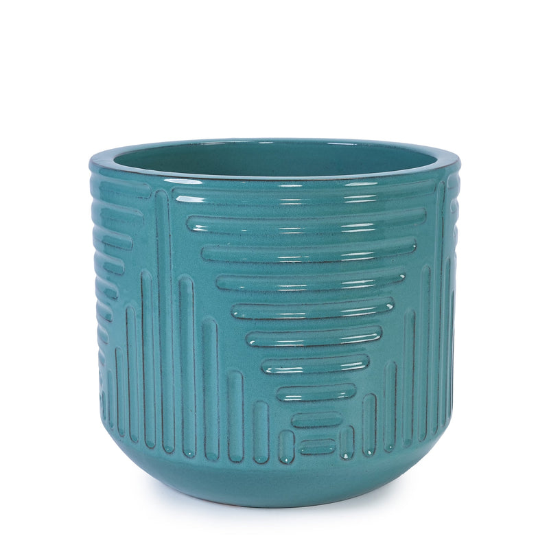 Ceramic Flowerpot, Modern Planter for Patio, Garden, Windowsill - Cyan