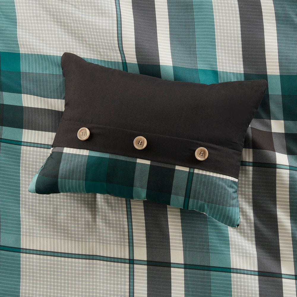 7 PCS Twin XL Plaid Comforter Set with Bed Sheets Teal/Black Media 5