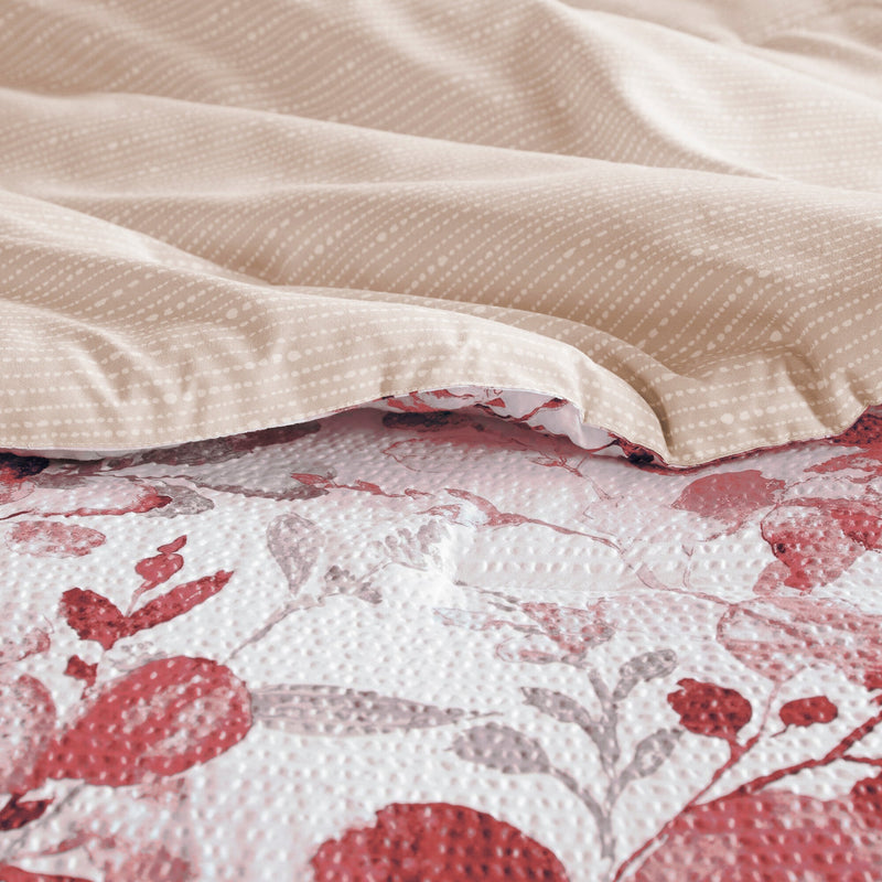 3-Piece King/Cal King Reversible Floral Botanical Seersucker Comforter Set,Pink