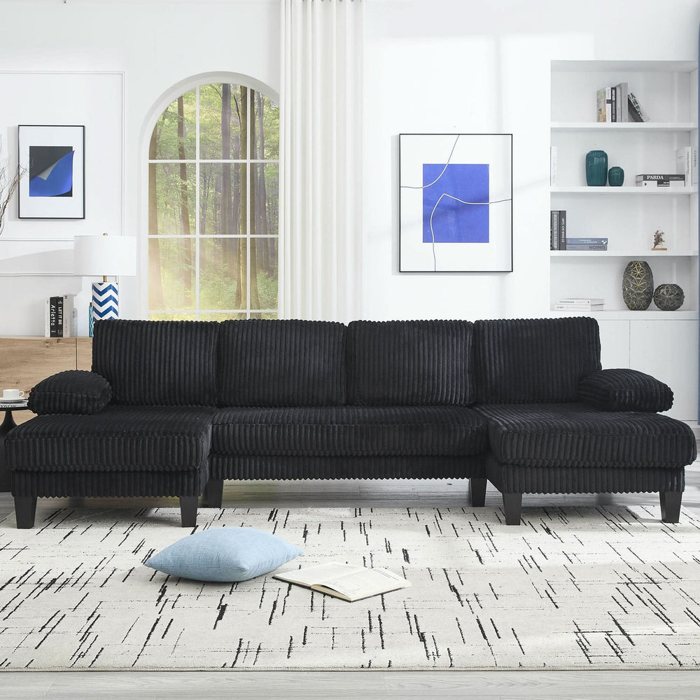 U Shaped Sofa Wood Frame Oversized Four-Seater Living Room Black Upholstery Media 2