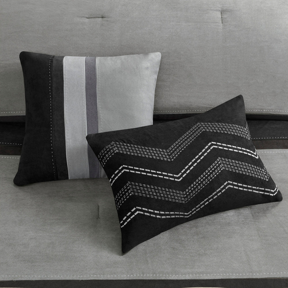 7 Piece Faux Suede Comforter Set Black King Media 2