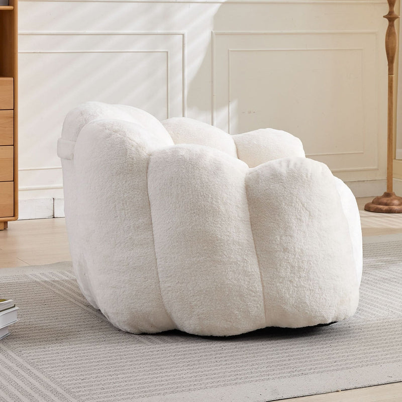 Bean Bag Sofa Faux Fur Lotus Style Ivory White 43.7 Inch No Assembly