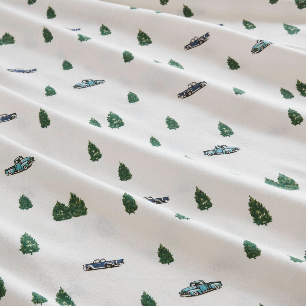 4 PCS Cal King Sheet Set Green Trees & Trucks Media 9