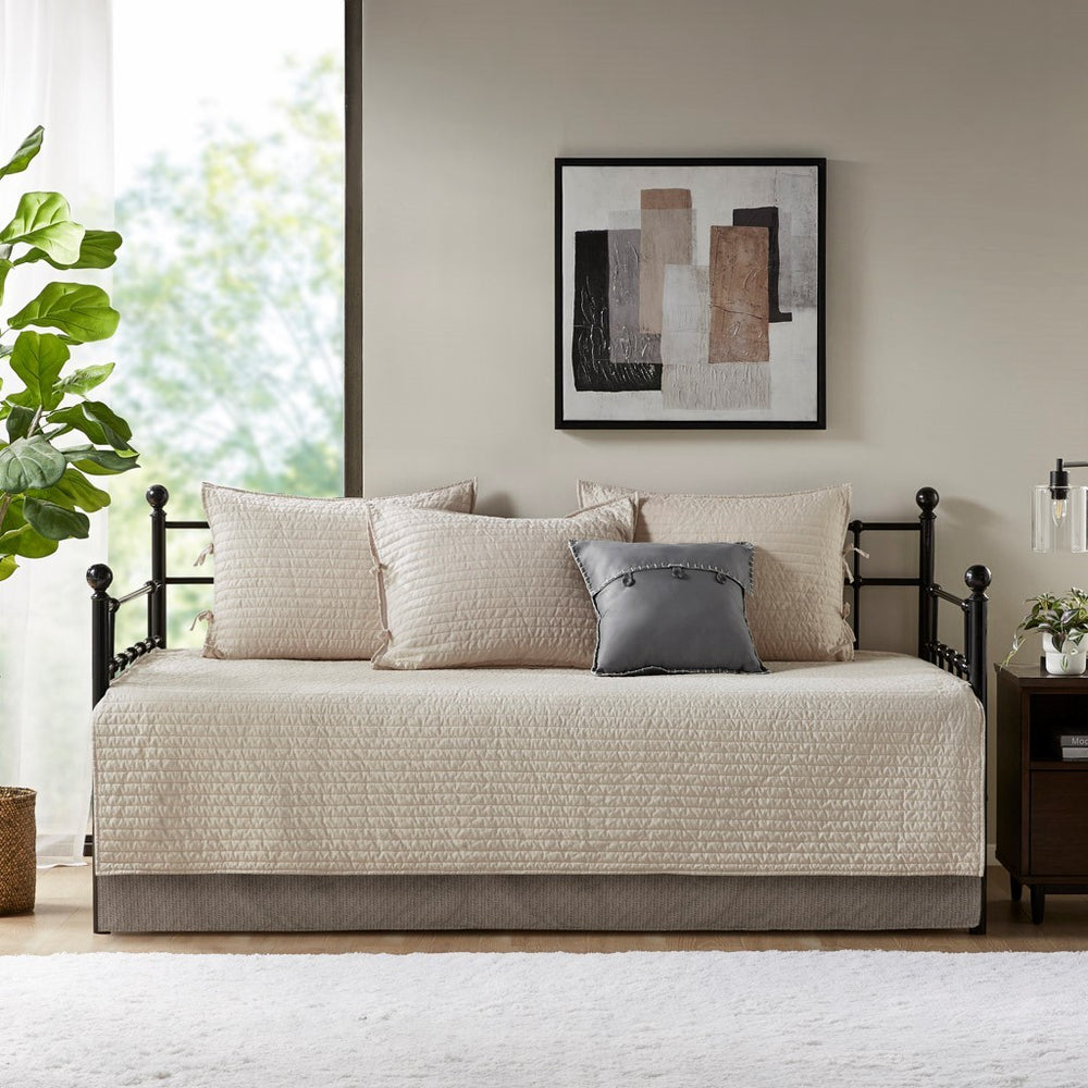 6 Piece Reversible Plaid Daybed Cover Set Neutral Daybed Media 7