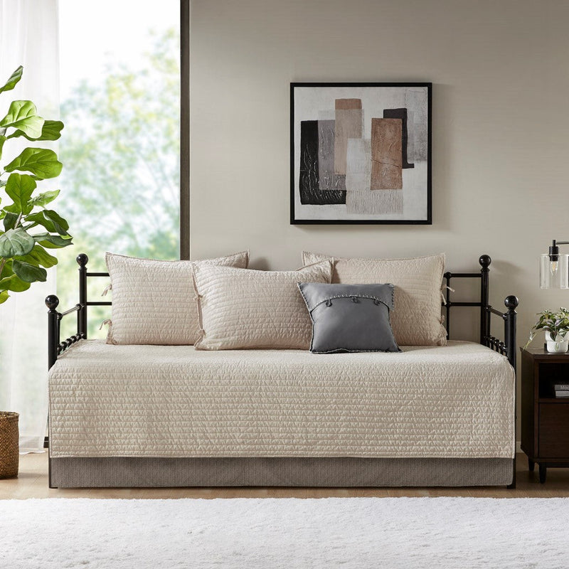 6 Piece Reversible Plaid Daybed Cover Set Neutral Daybed