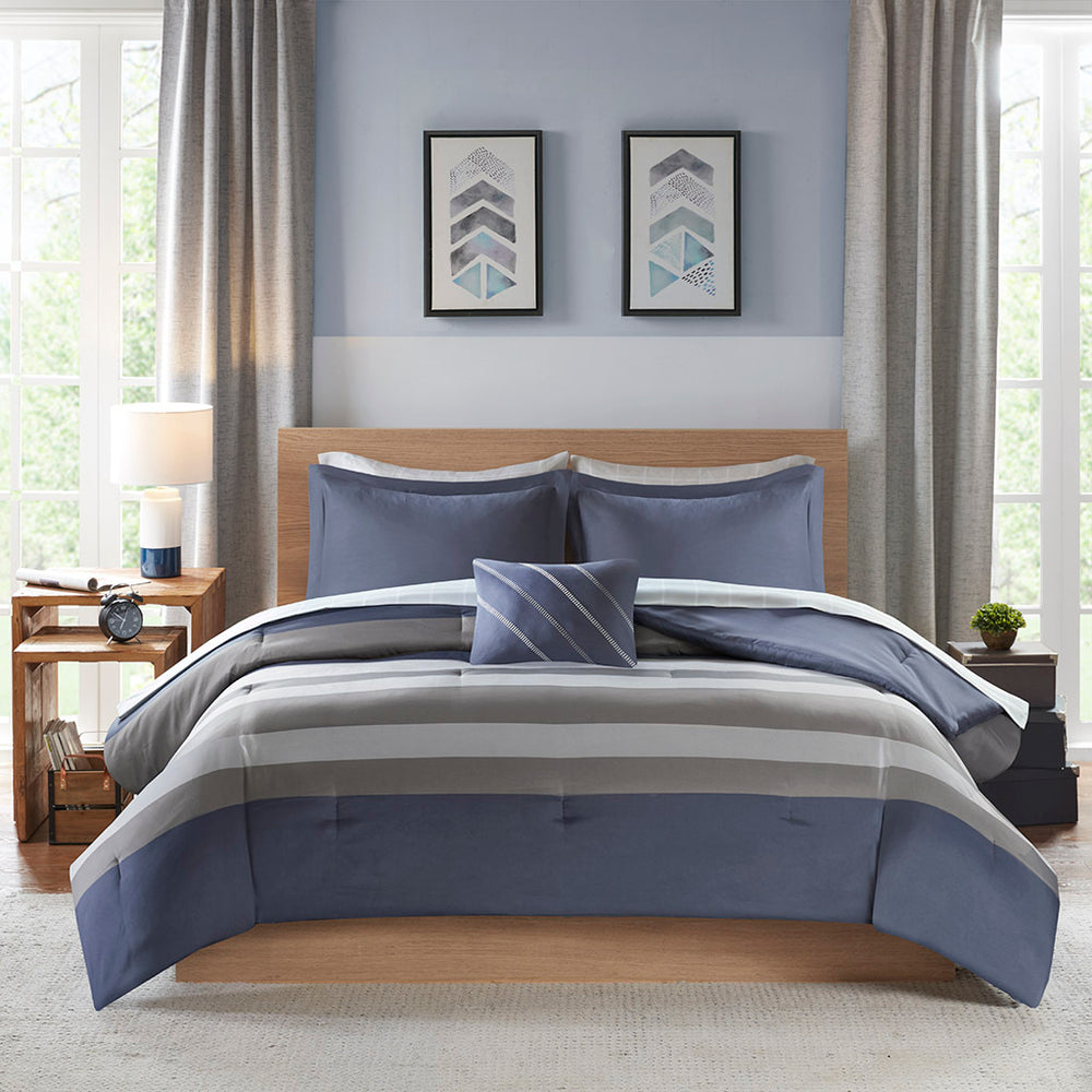 Twin Striped Comforter Set with Bed Sheets Media 17