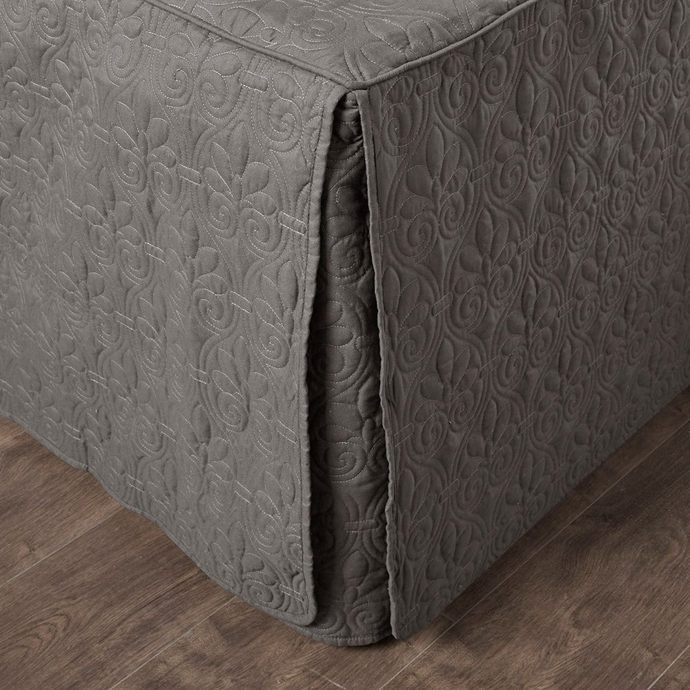 3 Piece Split Corner Pleated Quilted Bedspread Dark Grey Queen Media 4