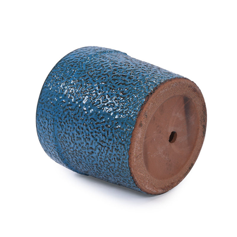 Handmade Ceramic Planter Set of 3, 15/12/9 Inch Diameter, Blue Textured Pattern, for Succulents & Indoor Plants, Windowsill & Bookshelf Use, Breathable Clay