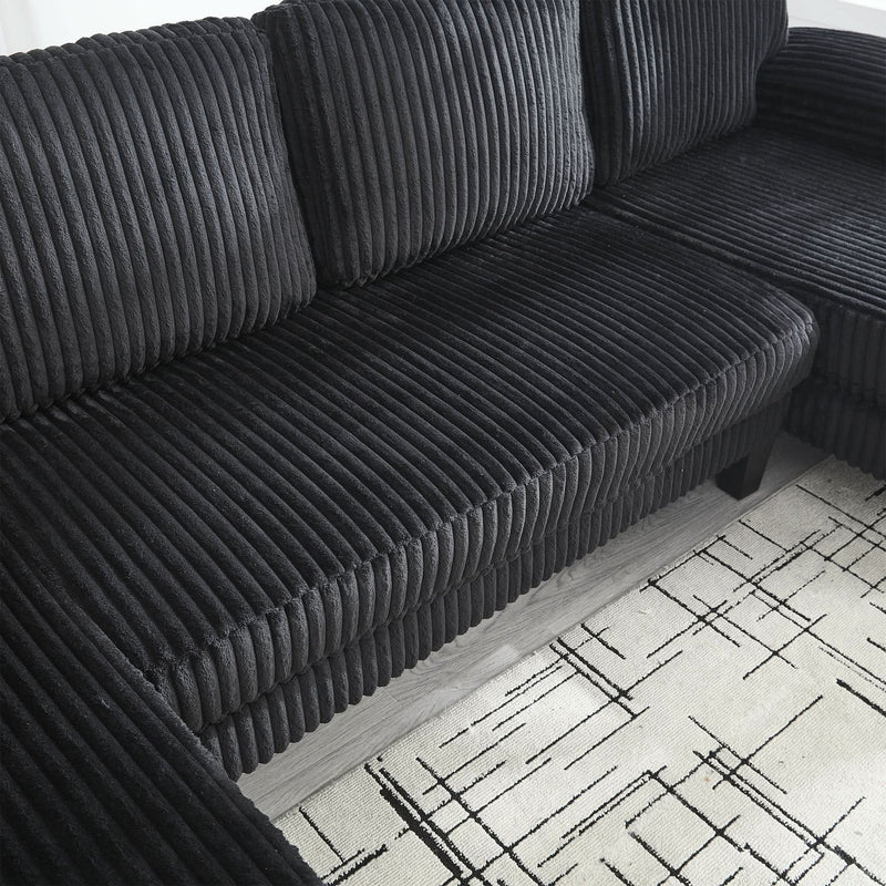 U Shaped Sofa Wood Frame Oversized Four-Seater Living Room Black Upholstery