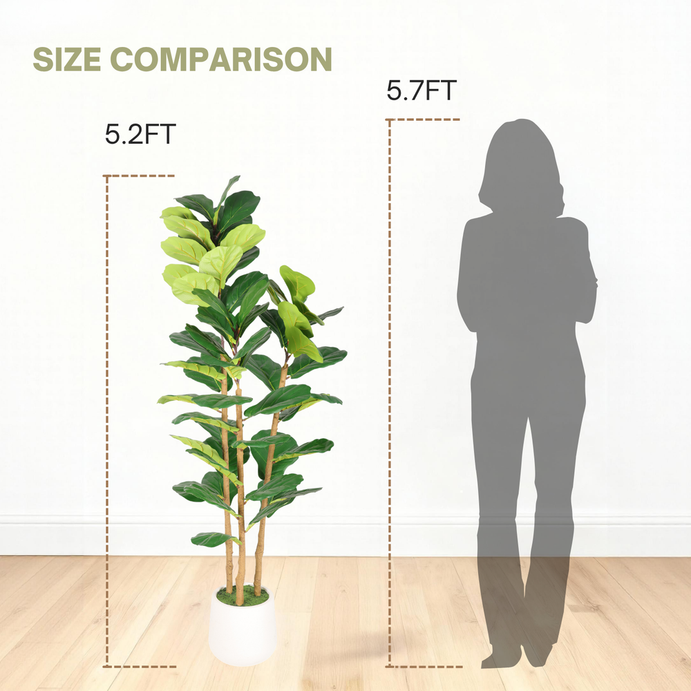 5.2FT Artificial Fiddle Leaf Fig Tree With Decorative White Pot, Real Touch Fake Indoor Plant for Home Office Living Room Corner Decoration, 1pc/set Media 6