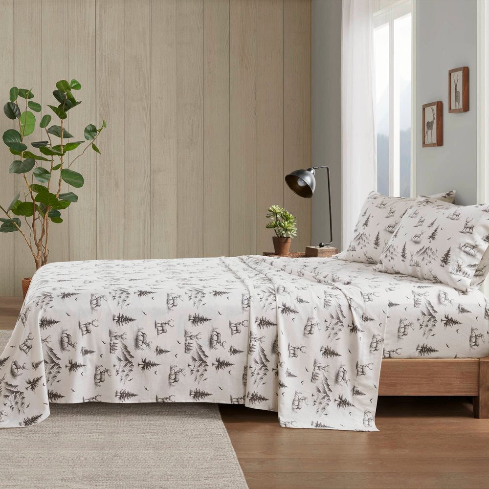 4 PCS King Sheet Set Gray Deer Toile Media 9