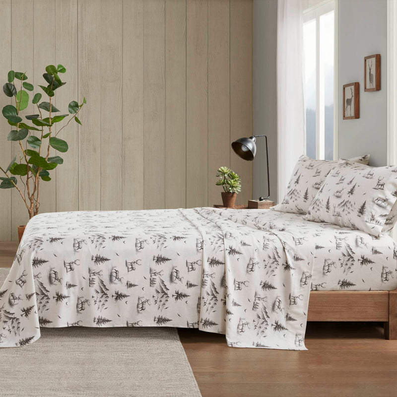 4 PCS Full Sheet Set Gray Deer Toile