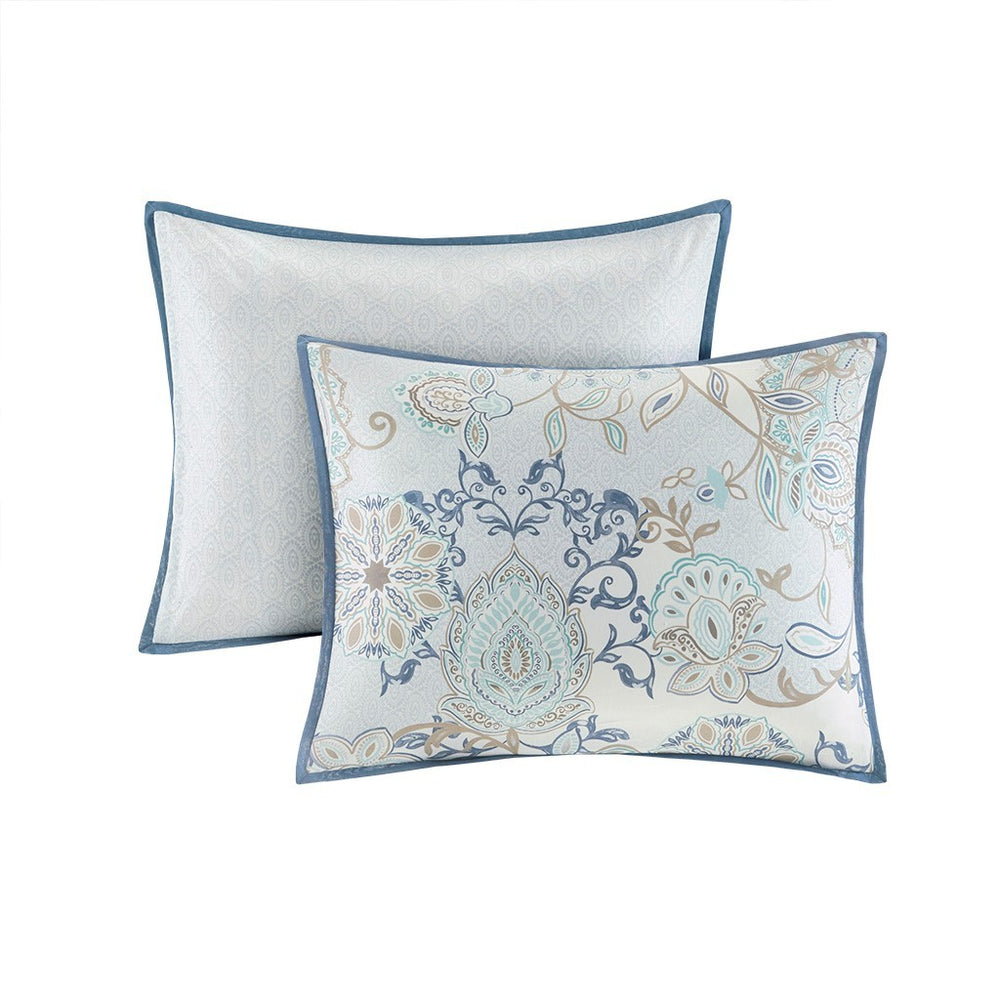 8 Piece Cotton Floral Printed Reversible Comforter Set Blue Cal King Media 4