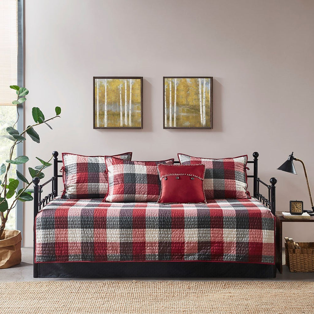 6 Piece Reversible Plaid Daybed Cover Set Red Daybed Media 2