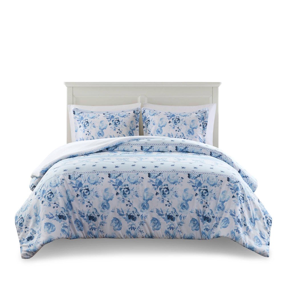 Floral Striped Duvet Cover Set Full/Queen Media 13