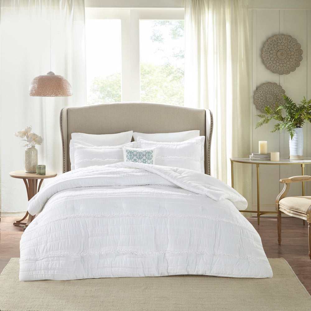5 Piece   Ruffled Comforter Set White Queen Media 3