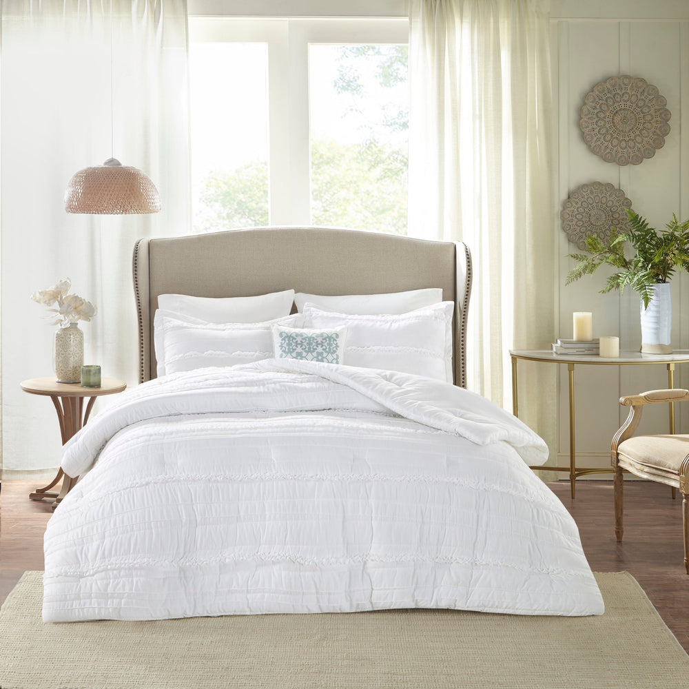 5 Piece   Ruffled Comforter Set White Queen Media 3