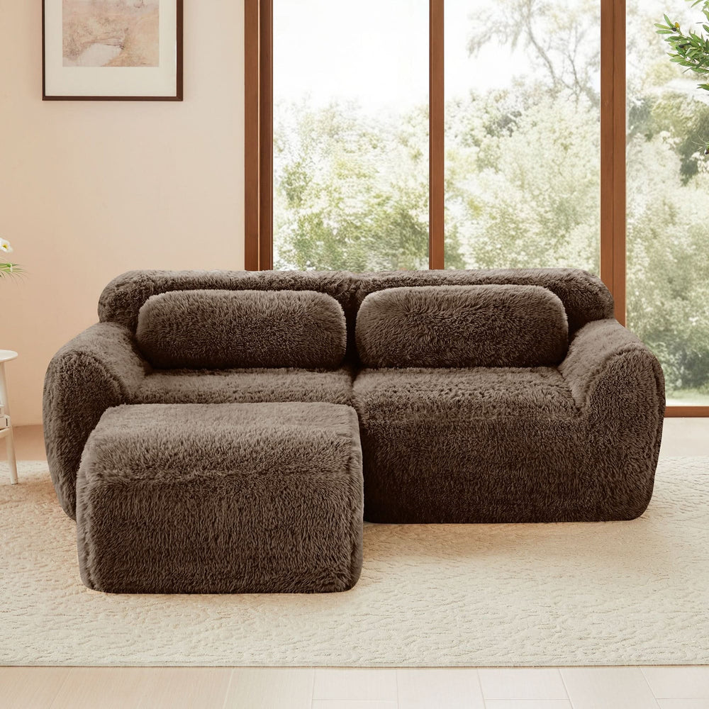 L Shaped Sofa With Chaise Soft Fluffy Plush Fabric For Cozy Living Room And Home Lounge Media 2