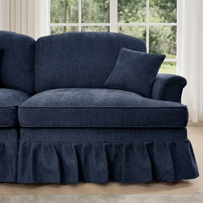 Sofas Chenille Upholstery Three Seater Mid Century Blue Living Room