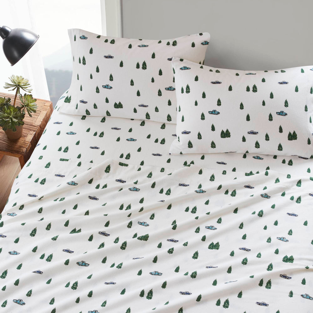 4 PCS Queen Sheet Set Green Trees & Trucks Media 18