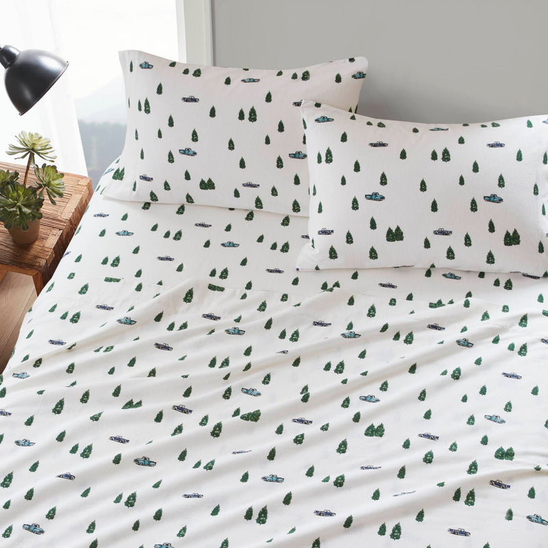 3 PCS Twin Sheet Set Green Trees & Trucks