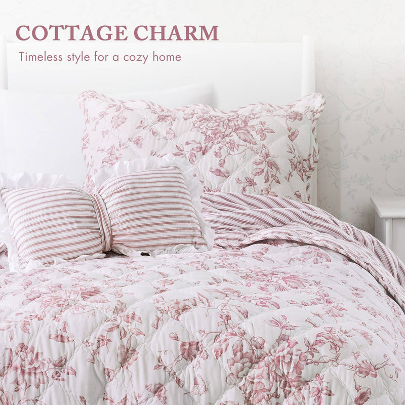 3 Pieces Twin/Twin XL Quilt Set with Decorative Pillow,Pink