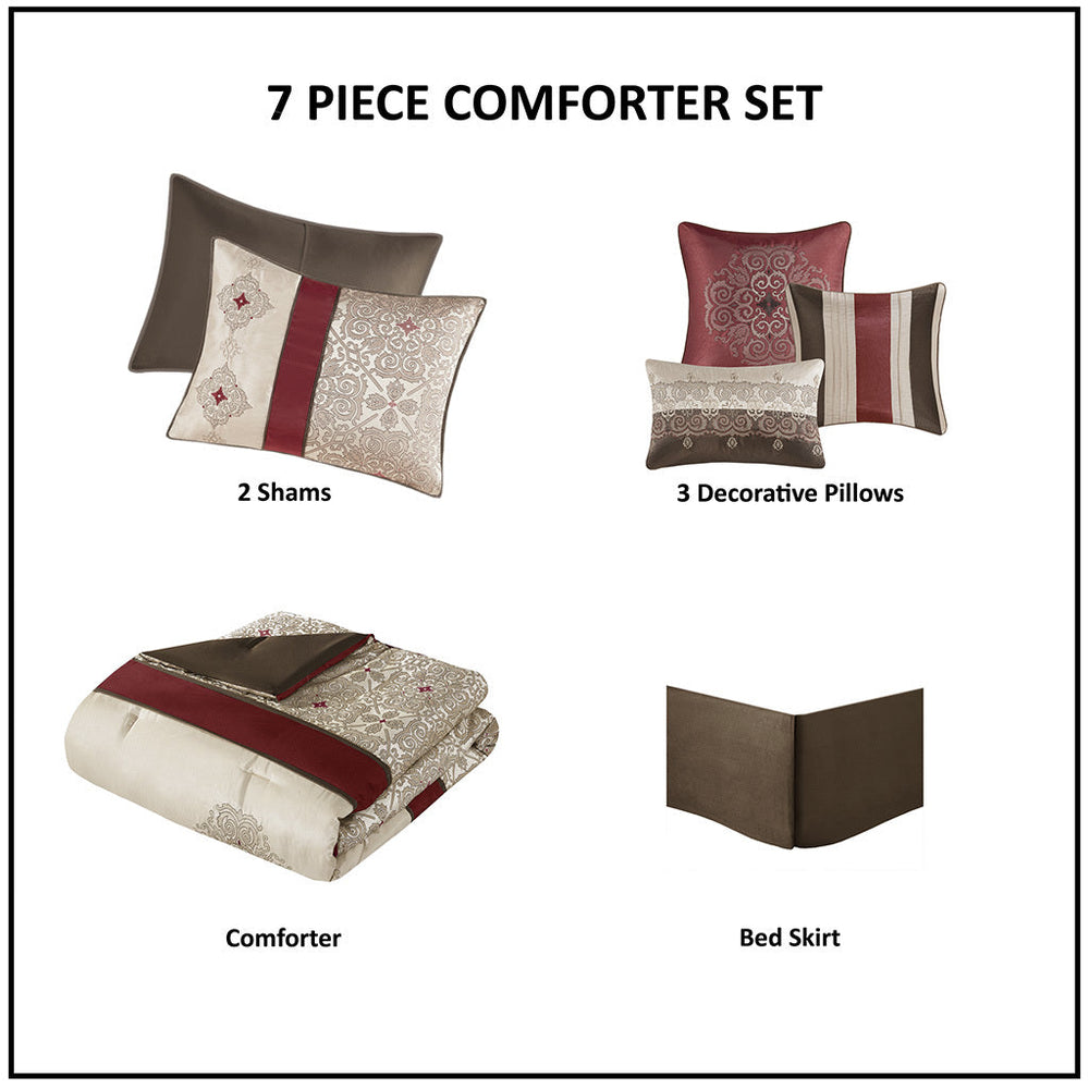 King 7 Piece Jacquard Comforter Set with Throw Pillows Media 10