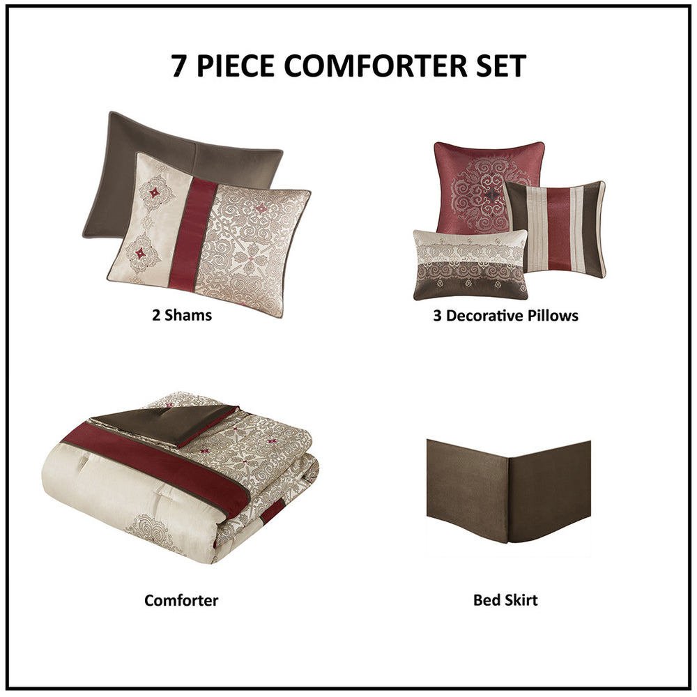 Queen 7 Piece Jacquard Comforter Set with Throw Pillows Media 8