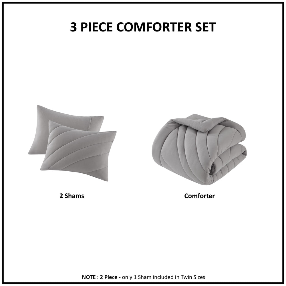 3 PCS Full/Queen Poly Jersey Puffy Comforter Set Gray Media 6
