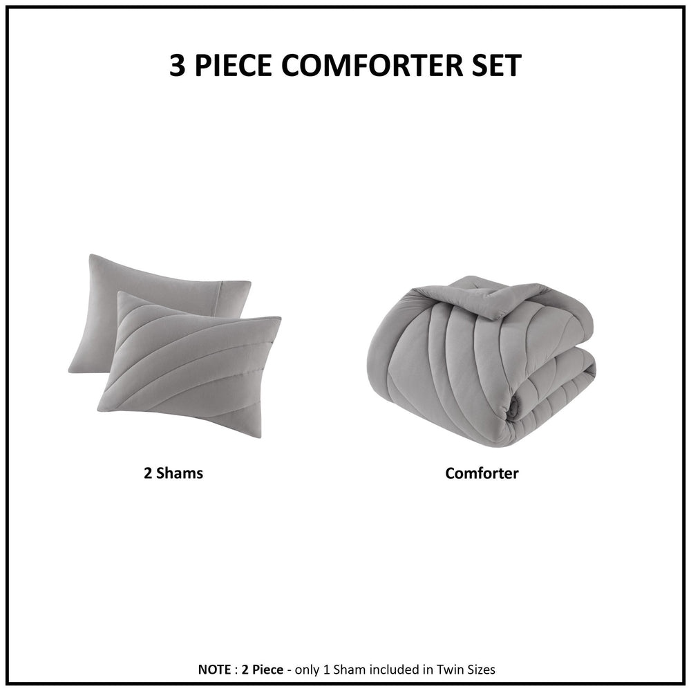 3 PCS Full/Queen Poly Jersey Puffy Comforter Set Gray Media 6