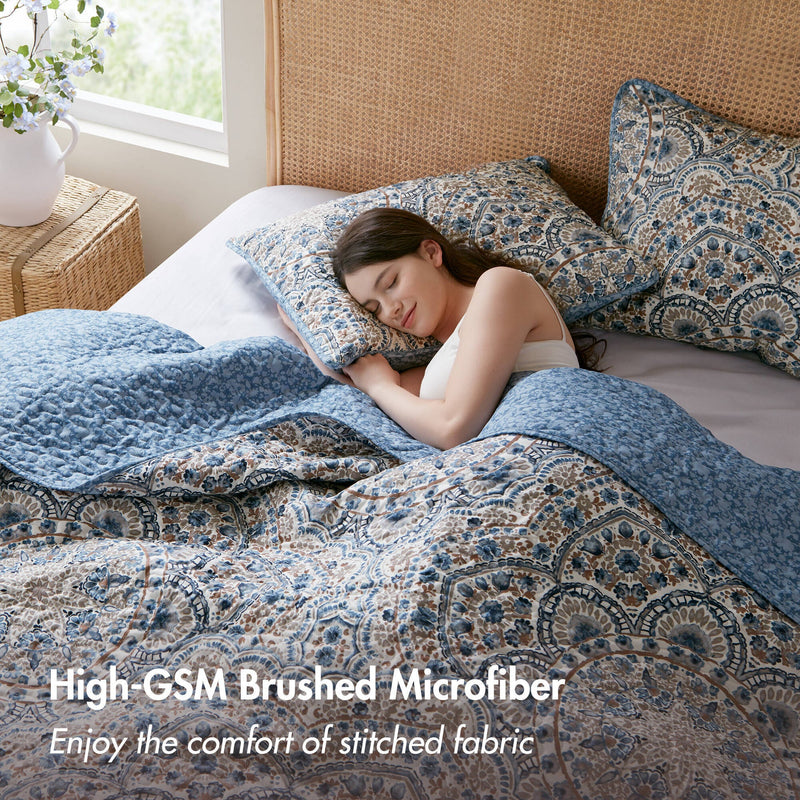 3-Piece King Boho Floral Reversible Quilt
