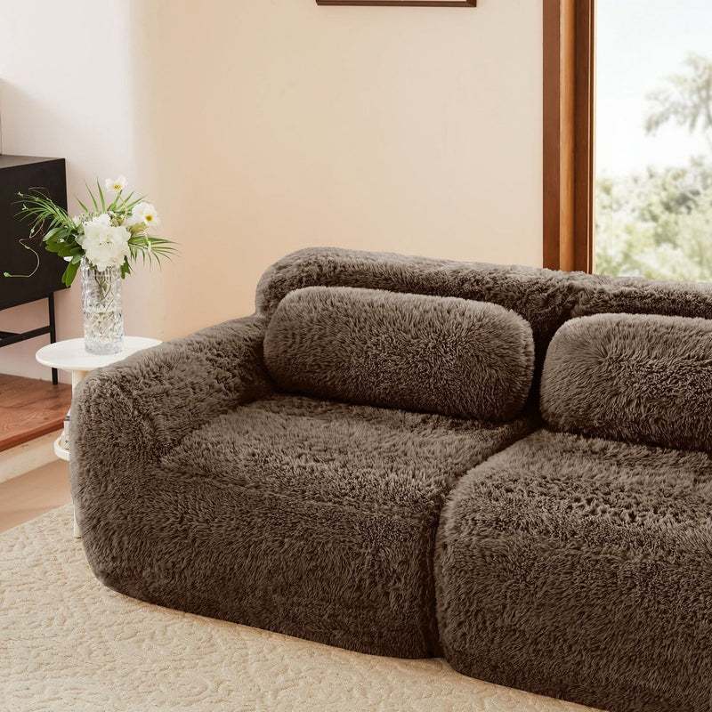 L Shaped Sofa With Chaise Soft Fluffy Plush Fabric For Cozy Living Room And Home Lounge