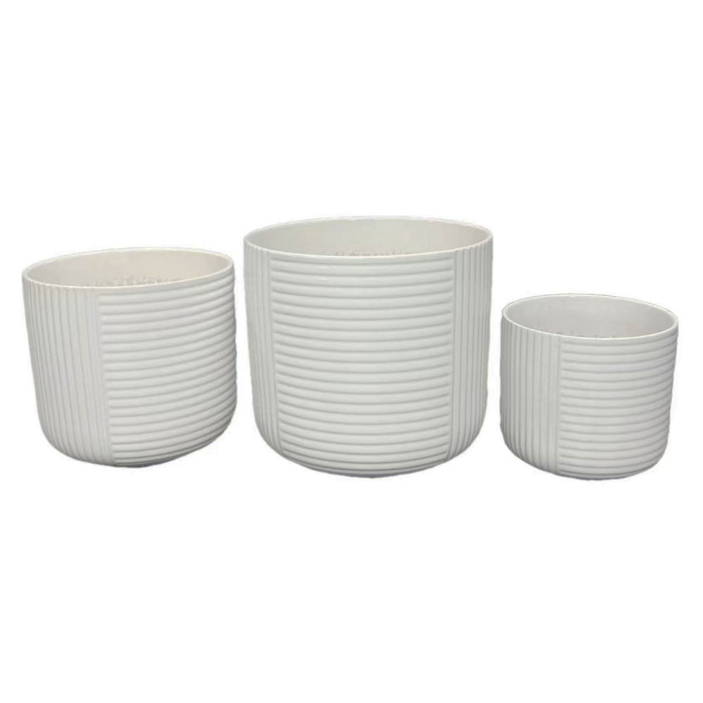 Kena Planter Set of 3, White Ceramic, Ribbed Texture Pots, 12 10 8 Inch Media 3