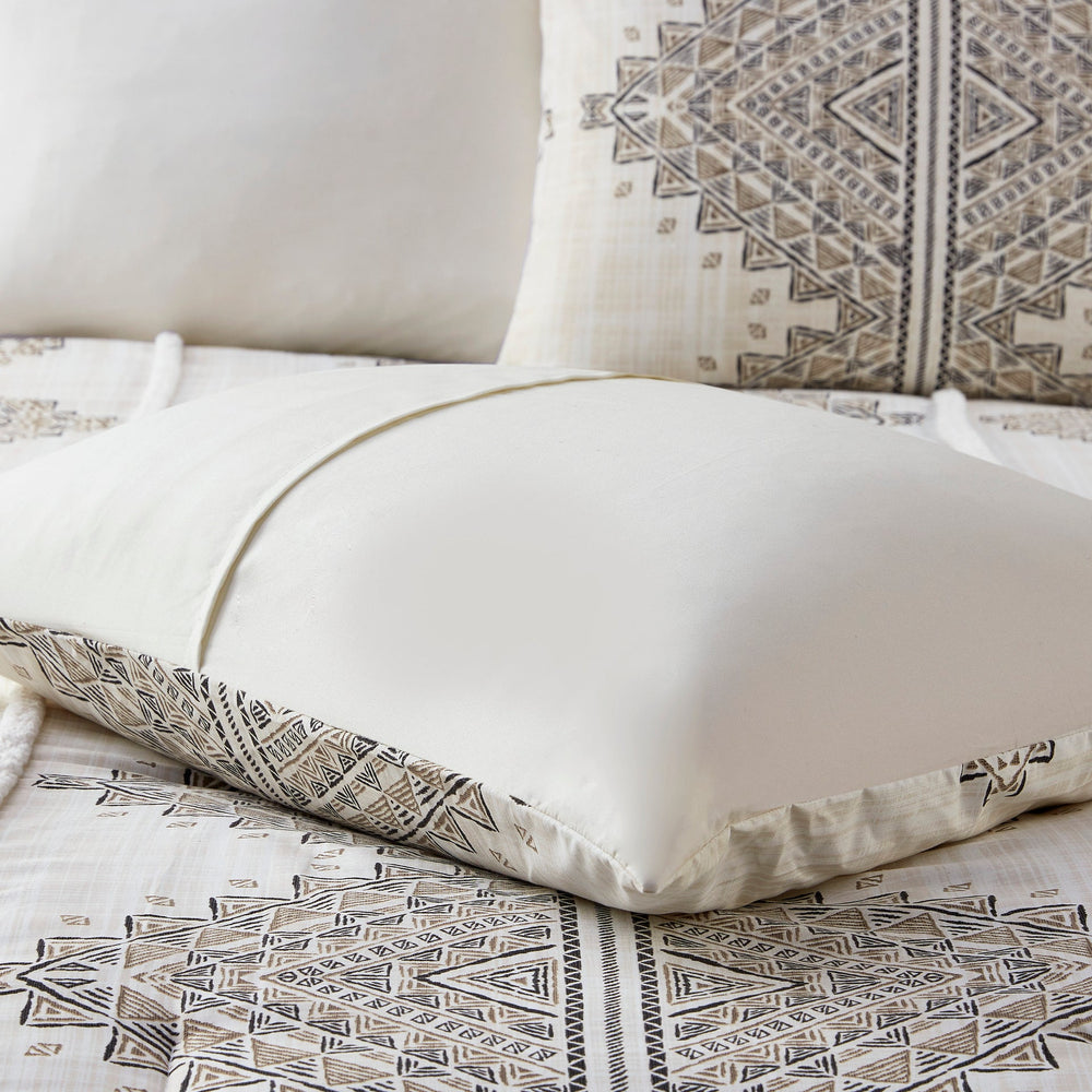 4 Piece Printed Comforter Set with Throw Pillow Black/Ivory King/Cal King Media 6