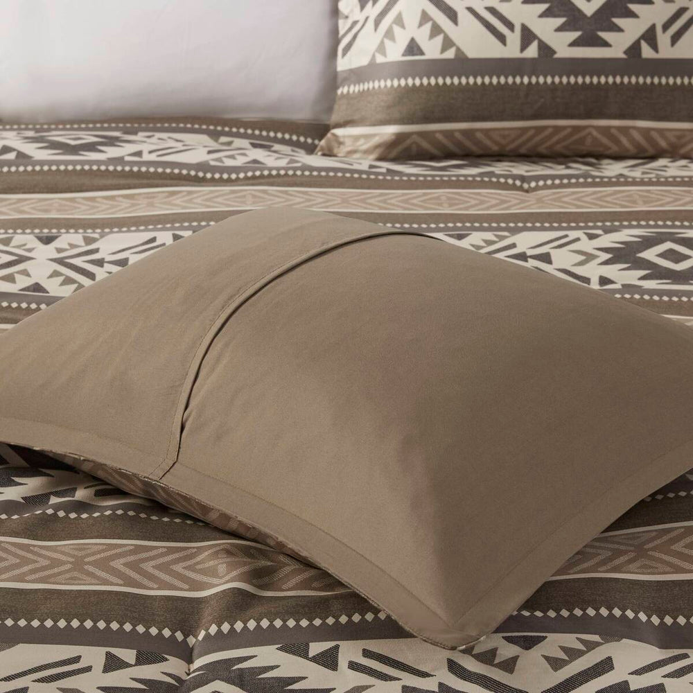 5 Piece Stripe Herringbone Comforter Set with Throw Pillows Brown Full/Queen Media 10