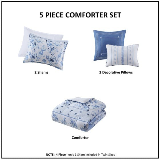 Twin/Twin XL Floral Striped Comforter Set Media 8