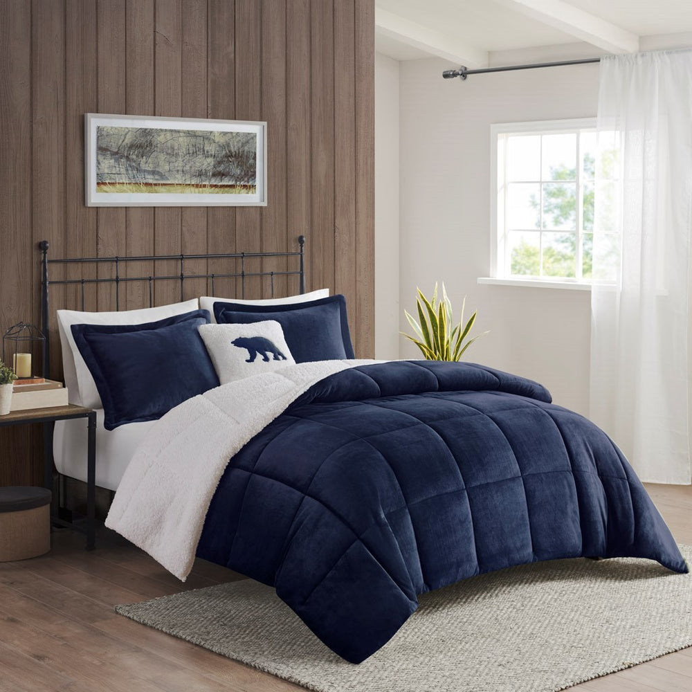 Full/Queen Plush to Sherpa Down Alternative Comforter Set Media 1