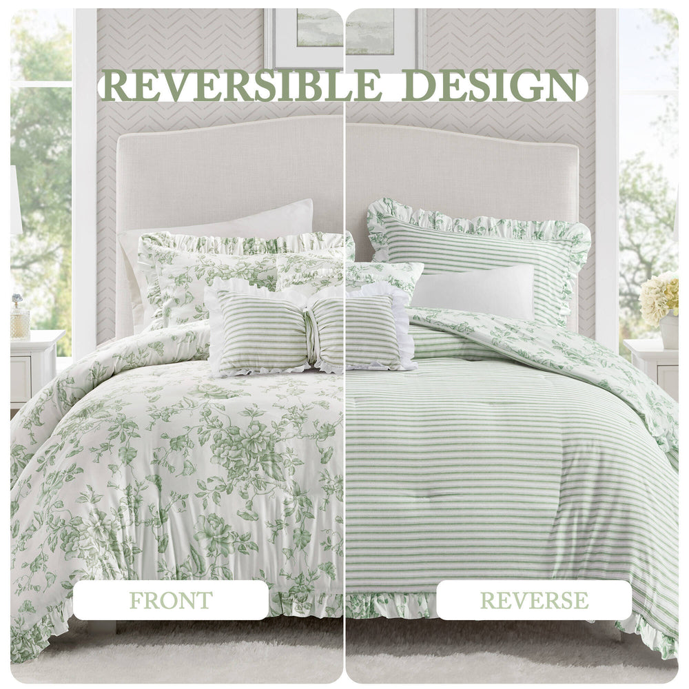 5 Pieces Full/Queen Comforter Set with Decorative Pillows,Green Media 4