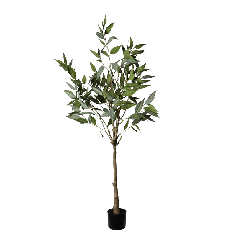 5FT Realistic Artificial Eucalyptus Tree in Black Plastic Pot with Lush Green Fabric Leaves, Indoor Potted Faux Plant for Home Office Decor