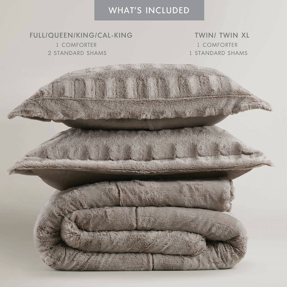 2 PCS Twin/Twin XL Solid Faux Fur Comforter Mini Set Gray Media 7