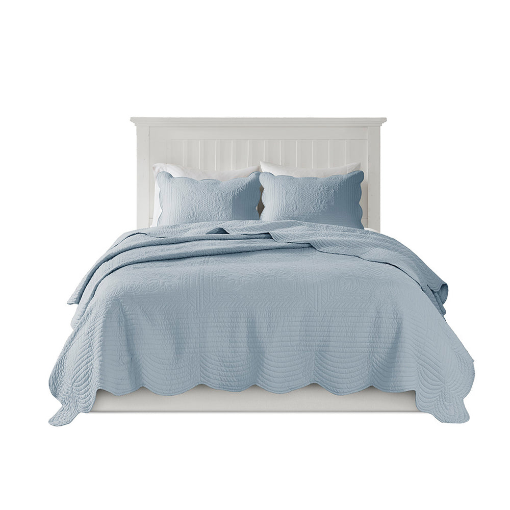 3 Piece Reversible Scalloped Edge Quilt Set Blue Full/Queen Media 3