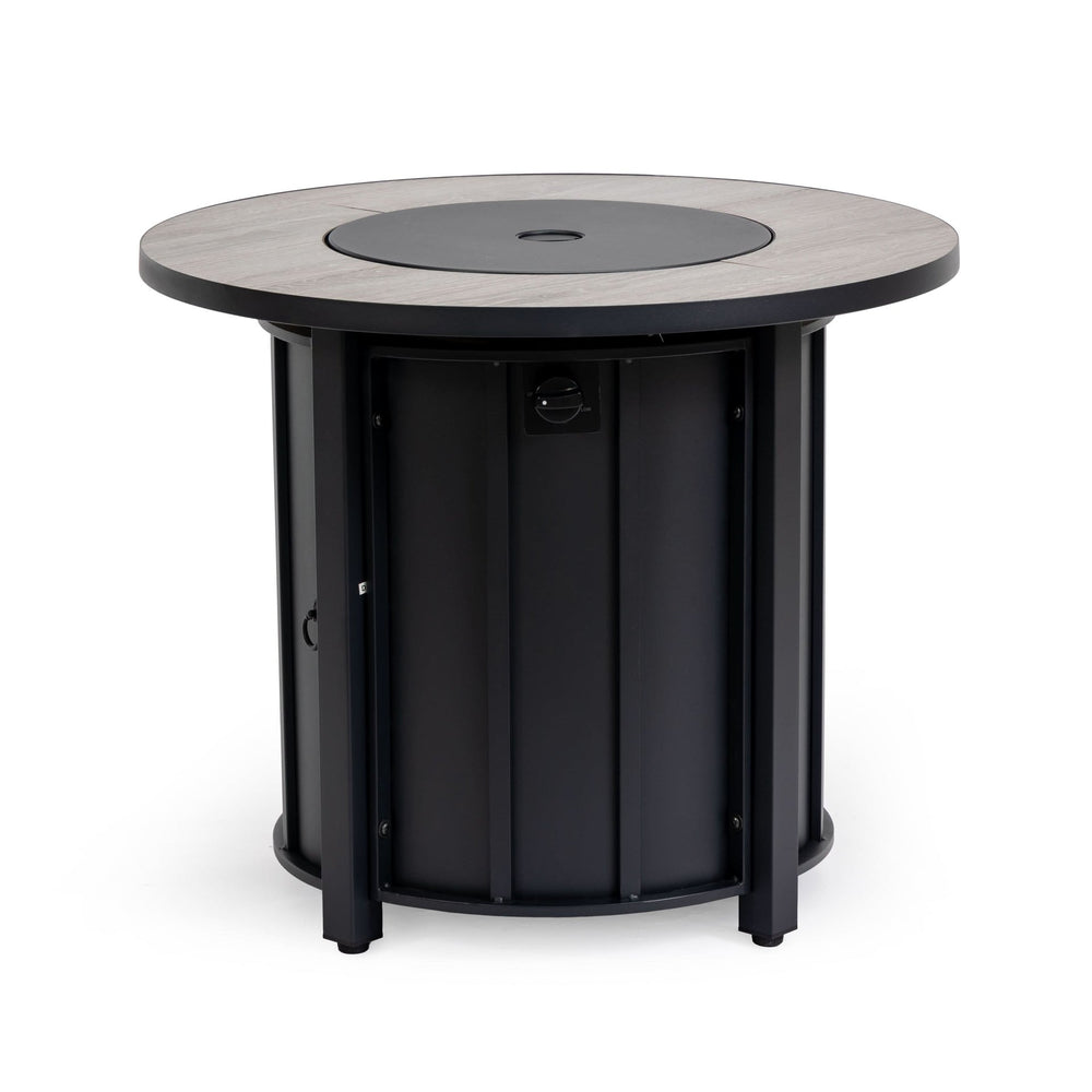 Propane Fire Pit Table Round Steel Wood Grain Ceramic Tabletop For Outdoor Patio & Backyard Entertaining Media 6