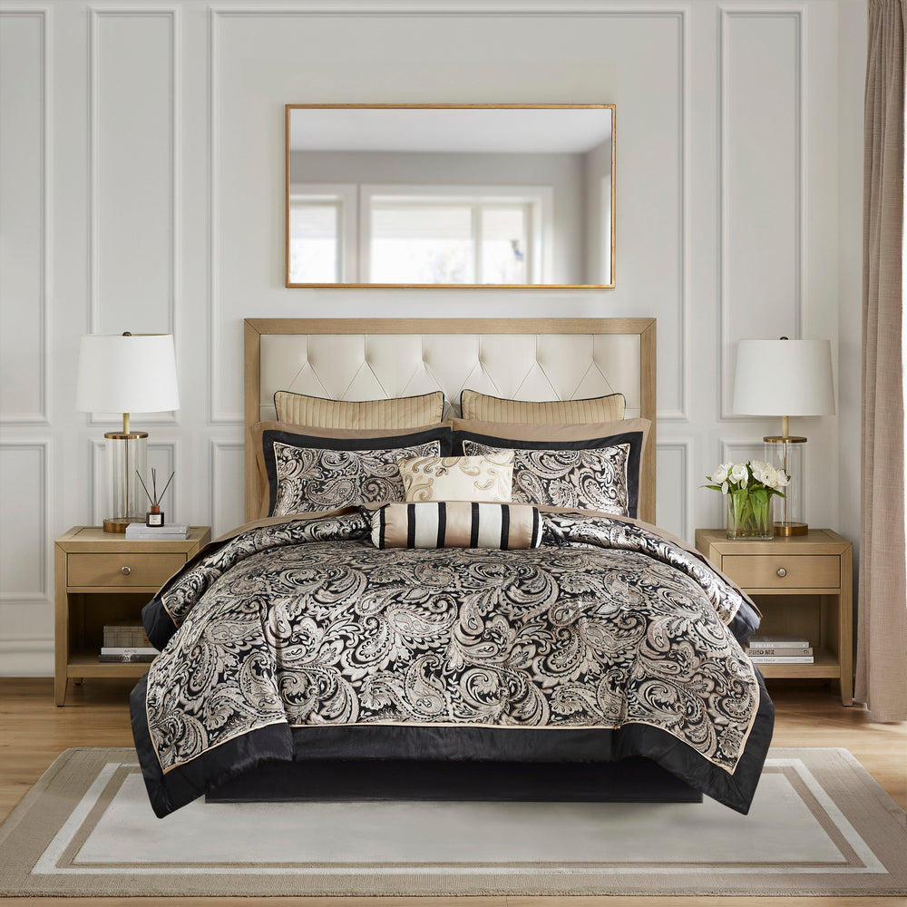12 Piece Comforter Set with Cotton Bed Sheets Black Cal King Media 8